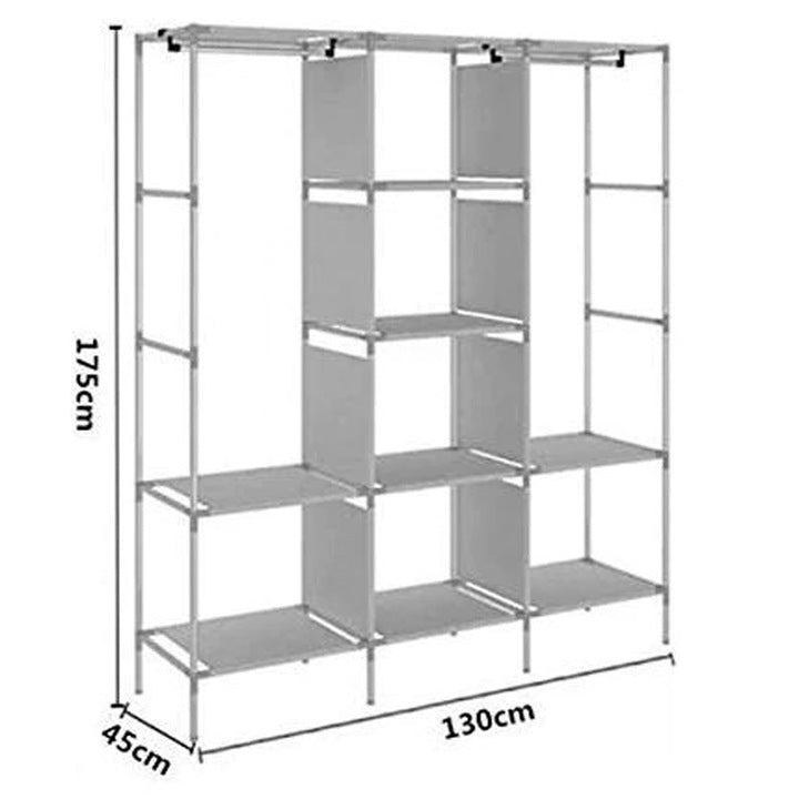 Dulap textil organizator pentru haine, 8 rafturi și bare pentru umerașe, 130 × 45 × 175 cm