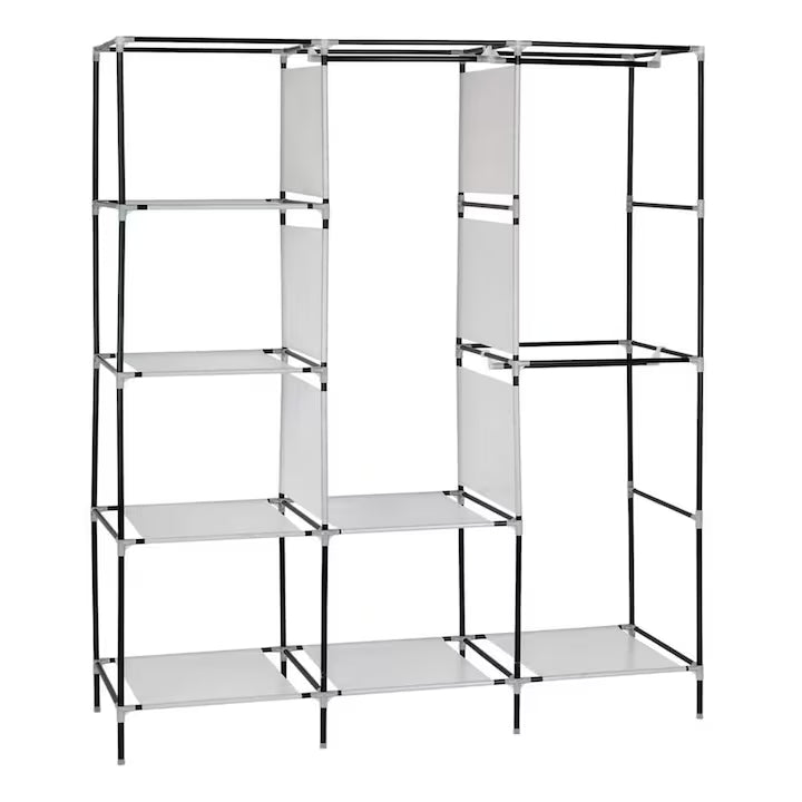 Dulap textil organizator pentru haine, 8 rafturi și bare pentru umerașe, 130 × 45 × 175 cm