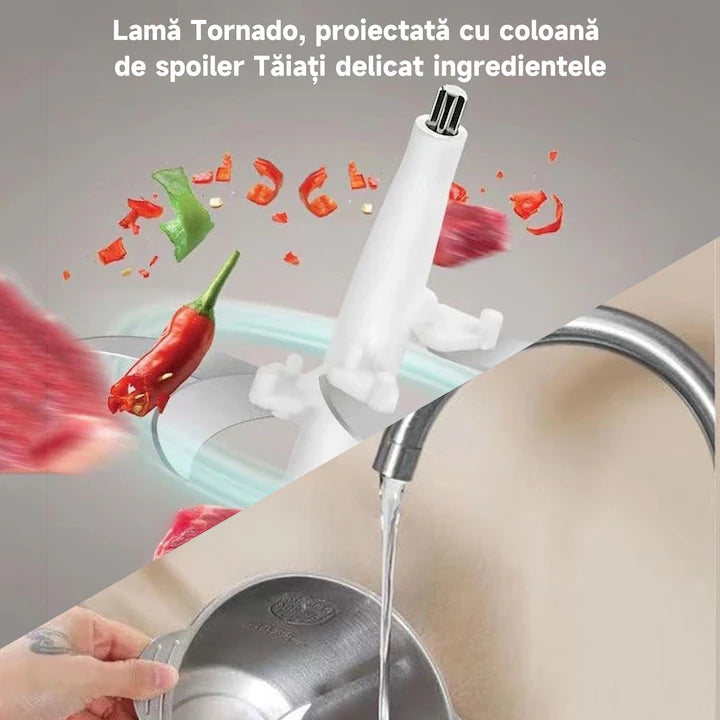 Tocator electric pentru carne si legume cu Tocator electric, 5 lame din otel inoxidabil, 3 viteze, 5L, angrenaj metalic, baza anti-alunecare, cu Tocator de legume, Potrivit pentru legume si carne, Argintiu