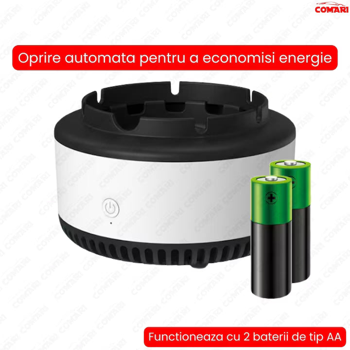 Scrumiera electrica cu aspiratie directa pentru eliminarea mirosului, fumului, pentru Casa sau Birou, functioneaza cu baterii, Gri