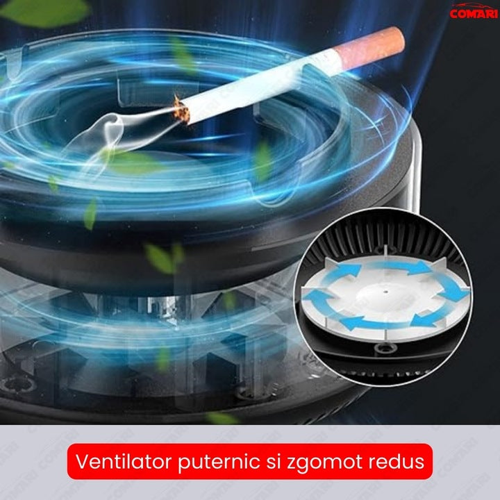 Scrumiera electrica cu aspiratie directa pentru eliminarea mirosului, fumului, pentru Casa sau Birou, functioneaza cu baterii, Gri