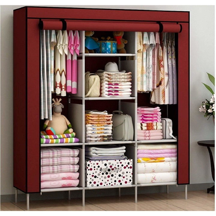 Dulap textil organizator pentru haine, 8 rafturi și bare pentru umerașe, 130 × 45 × 175 cm